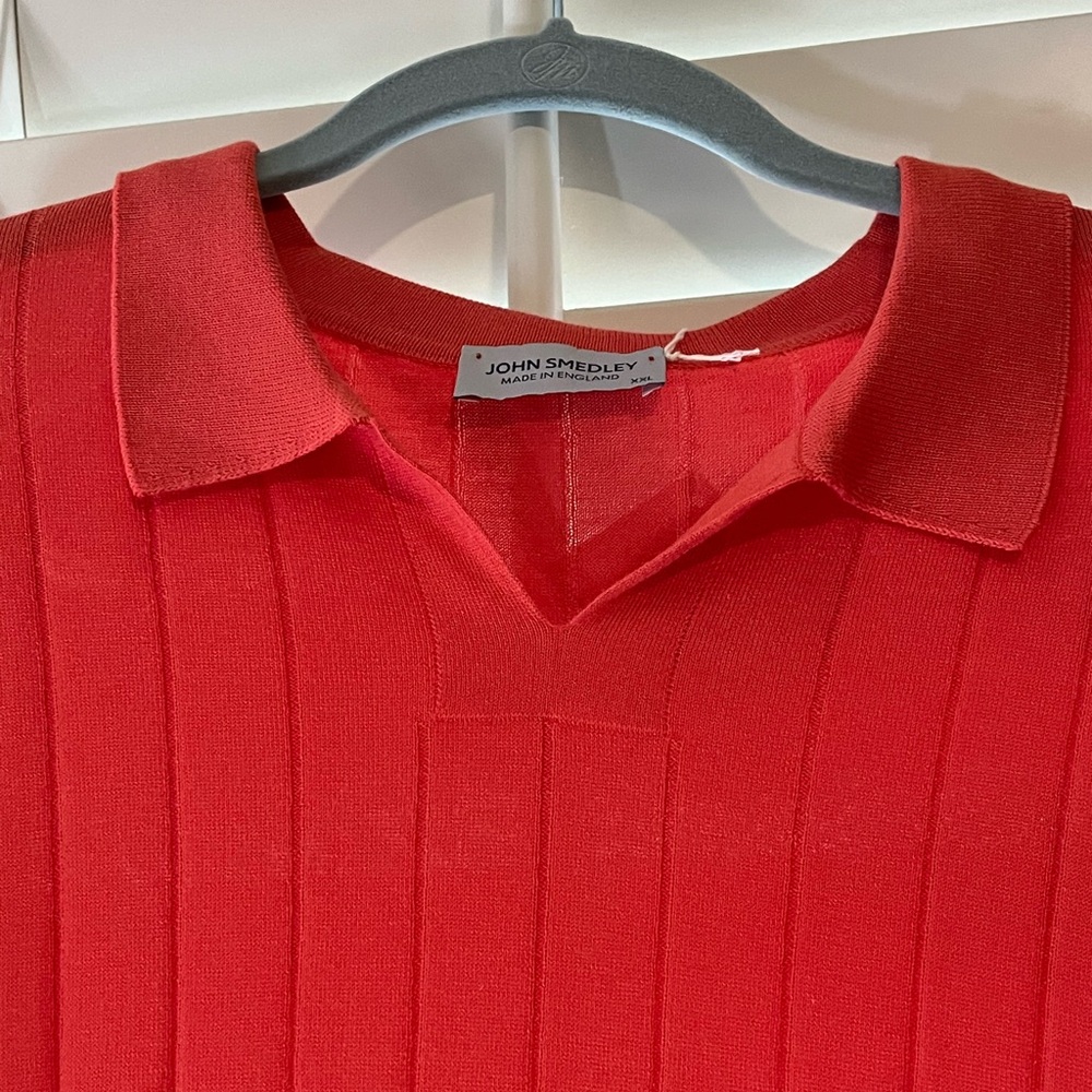 NWT - JOHN SMEDLEY Sundown Orange Ribbed Shirt - Picture 2 of 6